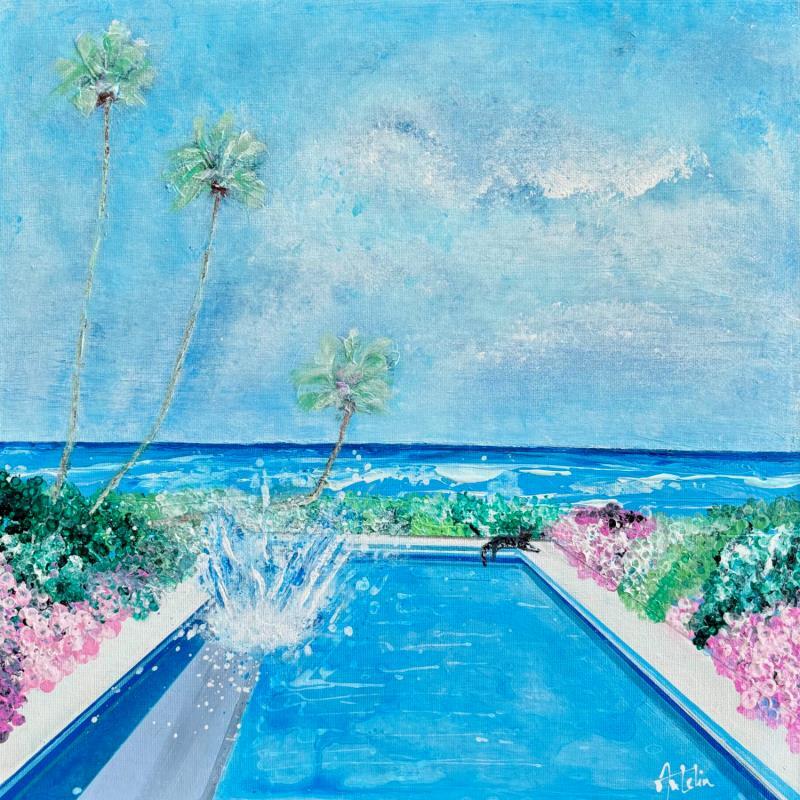 Painting La piscine by Autelin Florence | Painting Figurative Acrylic Landscapes, Marine, Nature