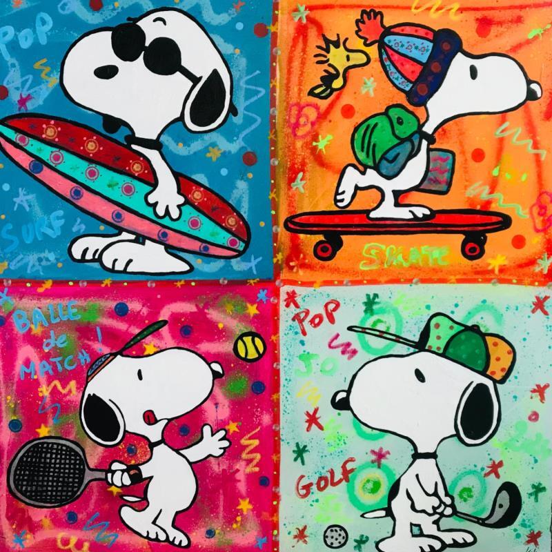 Peinture Snoopy aux JO 2024 par Kikayou | Tableau Pop-art Icones Pop Graffiti Acrylique Collage