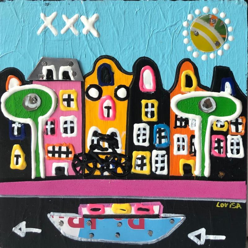 Peinture Happy Life 3 par Lovisa | Tableau Pop-art Urbain Bois Métal Acrylique Collage Posca Upcycling Papier