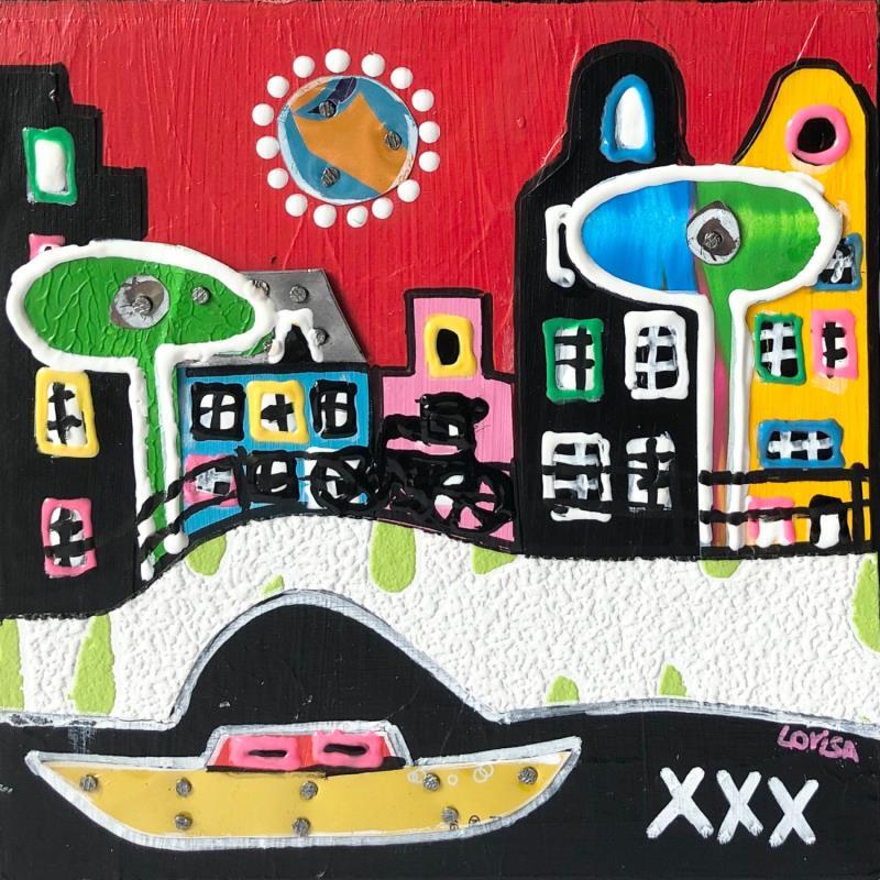 Peinture Hot Summer 3 par Lovisa | Tableau Pop-art Urbain Bois Métal Acrylique Collage Posca Upcycling Papier