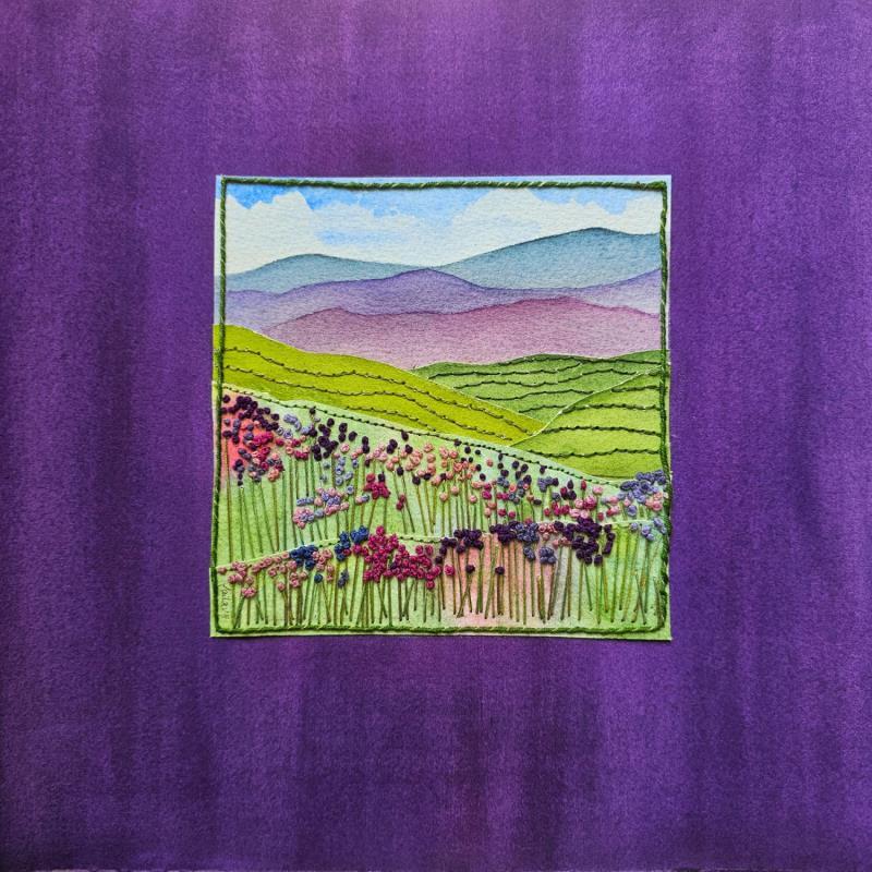 Painting A purple view by Vazquez Laila | Painting Figurative Landscapes Watercolor Textile