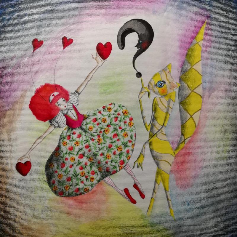 Painting Alice et ses questions by Nai | Painting Surrealism Life style Animals Child Acrylic Gluing