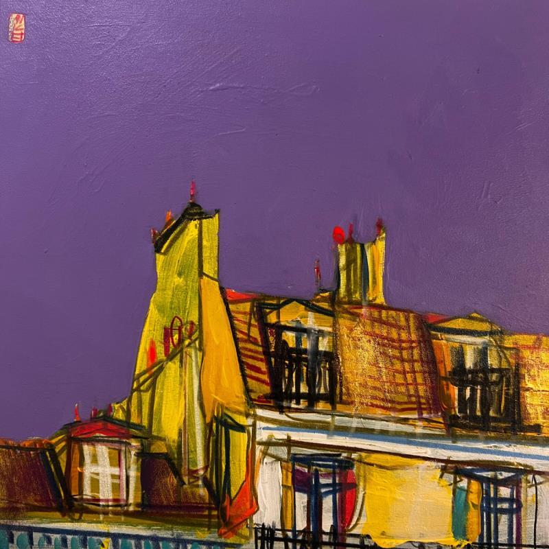 Painting Purple hearts by Anicet Olivier | Painting Figurative Acrylic, Pastel Architecture, Urban