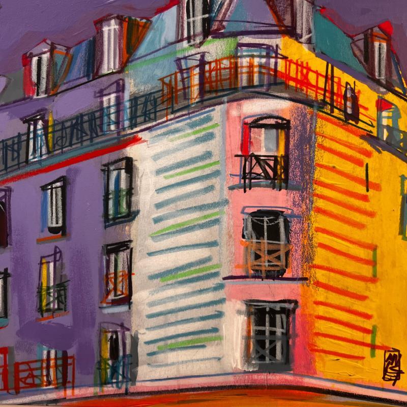 Painting At the edge of my window there is my cat by Anicet Olivier | Painting Figurative Acrylic, Pastel Architecture, Urban