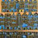 Painting HR 1364 in blue by Ragas Huub | Painting Raw art Architecture Cardboard Gouache