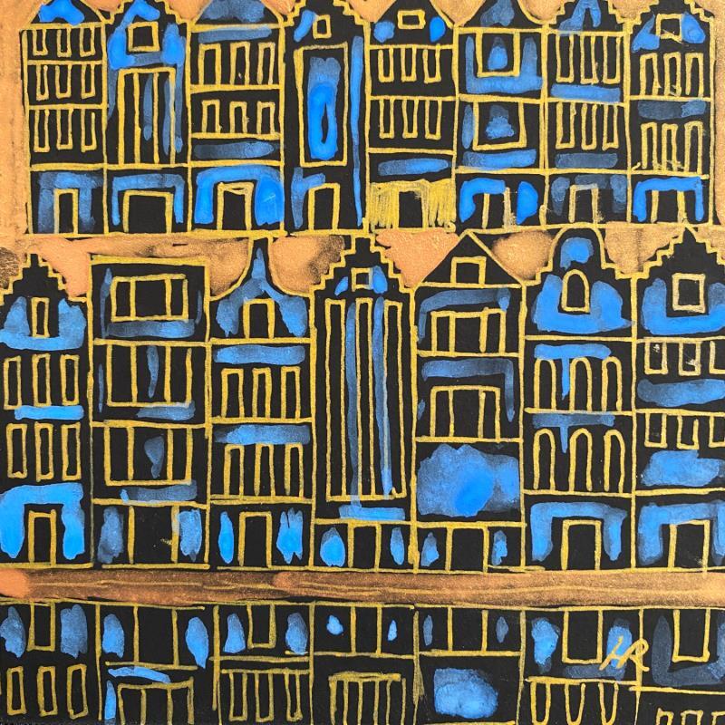 Painting HR 1364 in blue by Ragas Huub | Painting Raw art Architecture Cardboard Gouache