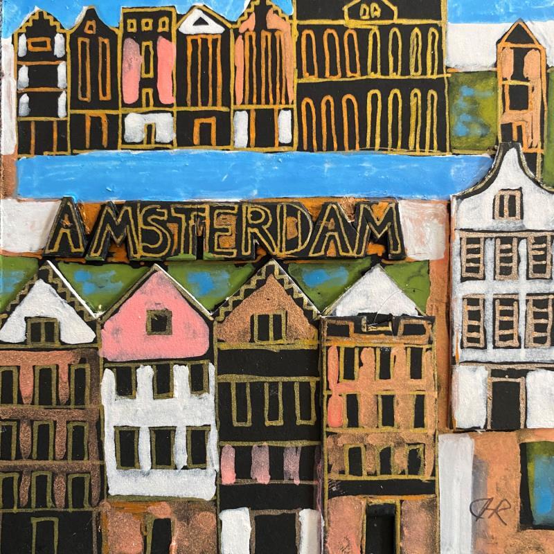 Peinture HR 1365 Amsterdam collage  par Ragas Huub | Tableau Art Singulier Architecture Carton Gouache