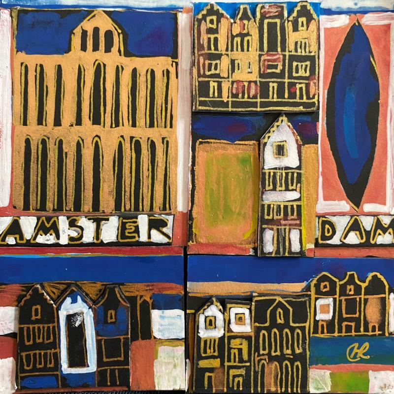 Peinture HR 1366 Amsterdam collage II par Ragas Huub | Tableau Art Singulier Carton, Gouache Architecture