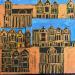 Gemälde HR 1370 golden blue von Ragas Huub | Gemälde Art brut Architektur Gouache