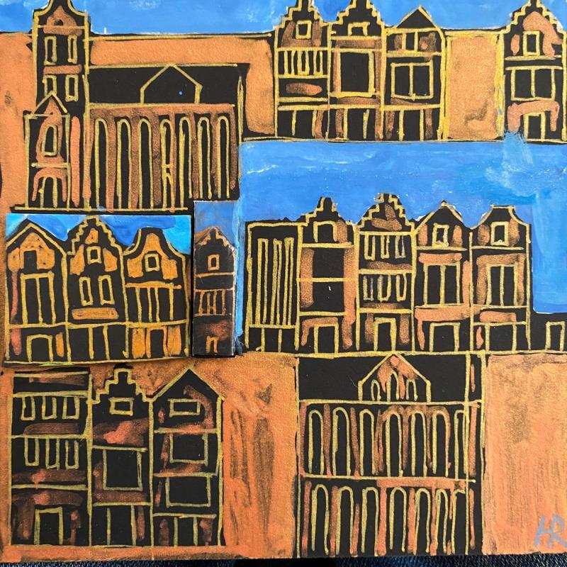 Gemälde HR 1370 golden blue von Ragas Huub | Gemälde Art brut Architektur Gouache