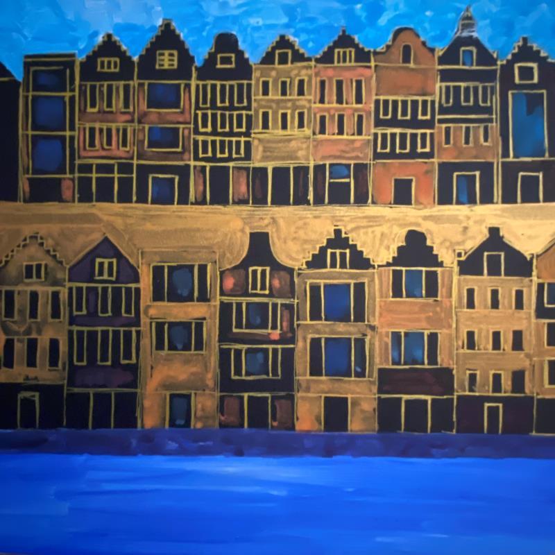 Painting HR 1383 blue beauty by Ragas Huub | Painting Raw art Architecture Cardboard Gouache