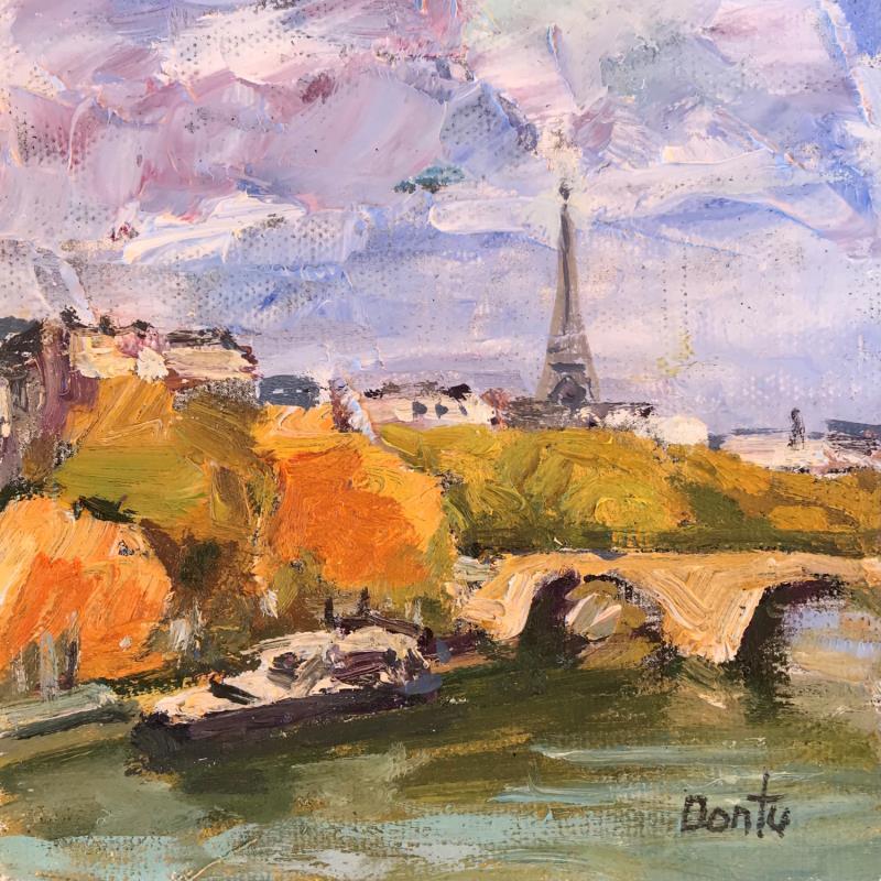 Peinture Le paysage parisien en automne  par Dontu Grigore | Tableau Figuratif Urbain Huile