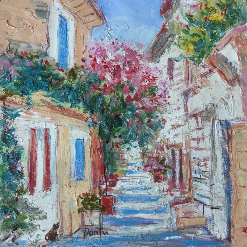 Gemälde La ruelle avec des lauriers en fleurs  von Dontu Grigore | Gemälde Figurativ Urban Öl