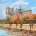 Peinture Notre Dame en automne  par Dontu Grigore | Tableau Figuratif Urbain Huile