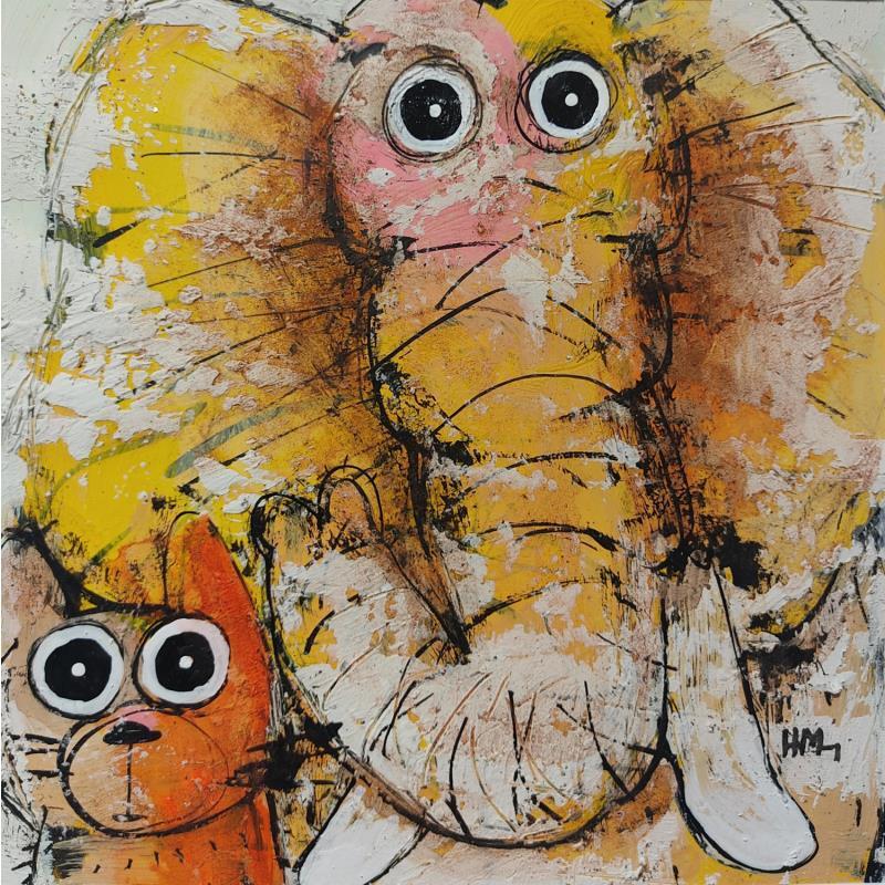 Gemälde T’es qui toi? von Maury Hervé | Gemälde Art brut Tiere Acryl Tinte Sand Pigmente