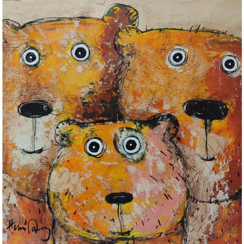 Gemälde Ensemble! von Maury Hervé | Gemälde Art brut Tiere Acryl Tinte Sand Pigmente