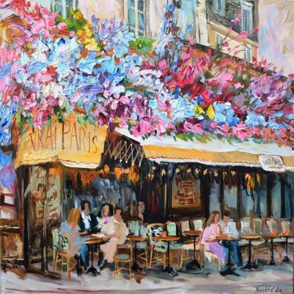 Peinture Café le Vrai Paris par Novokhatska Olga | Tableau Figuratif Acrylique, Huile Urbain