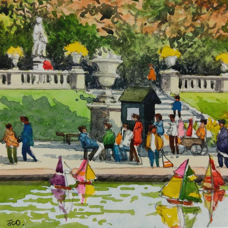 Gemälde Paris, petits bateaux du Luxembourg von Decoudun Jean charles | Gemälde Figurativ Urban Aquarell