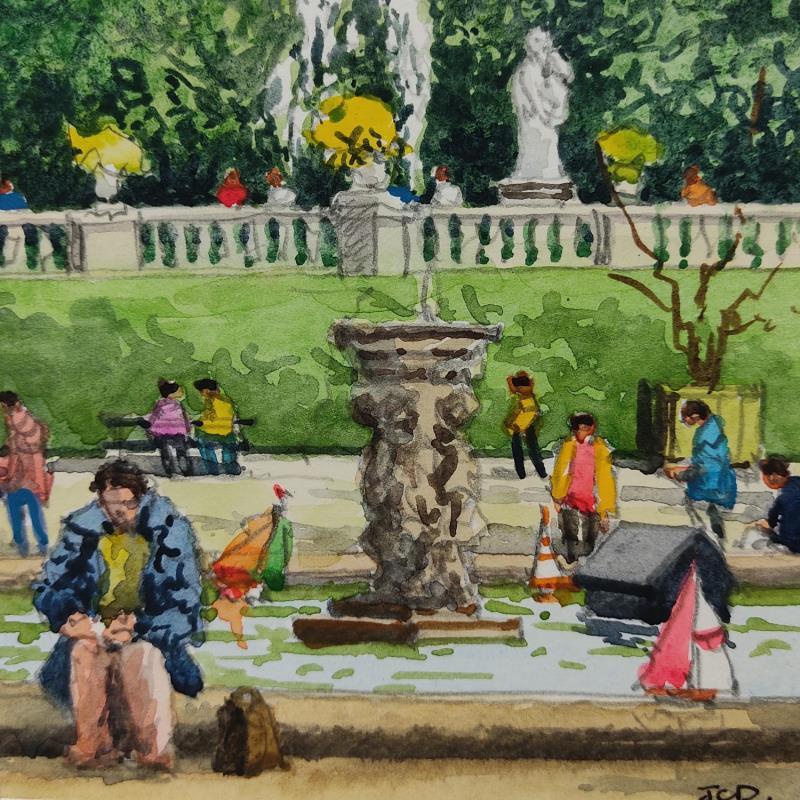 Peinture Paris, le bassin du Luxembourg par Decoudun Jean charles | Tableau Figuratif Urbain Aquarelle