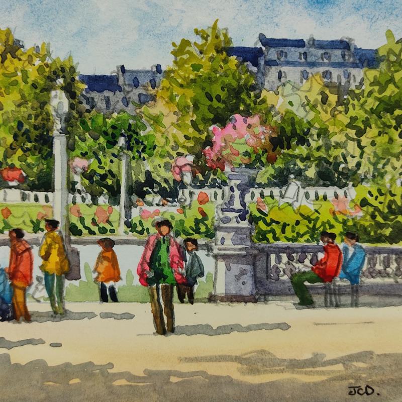 Peinture Paris, les jardins du Luxembourg par Decoudun Jean charles | Tableau Figuratif Urbain Aquarelle