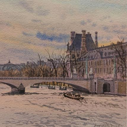 Painting Paris, le Louvre et le pont du carroussel by Decoudun Jean charles | Painting Figurative Watercolor Urban