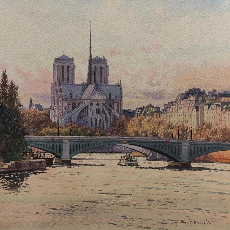 Painting Paris, Notre-Dame et le pont de Sully by Decoudun Jean charles | Painting Figurative Watercolor Urban