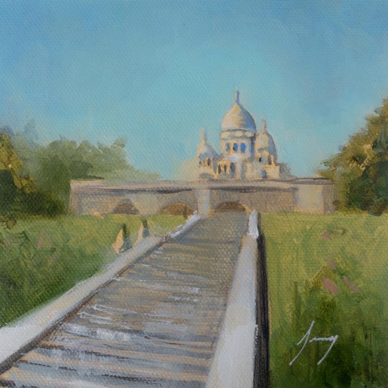 Painting Les marches du Sacré Coeur by Jung François | Painting Figurative Oil Landscapes, Urban