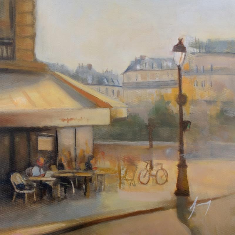 Peinture Le café du coin par Jung François | Tableau Figuratif Paysages Urbain Scènes de vie Huile