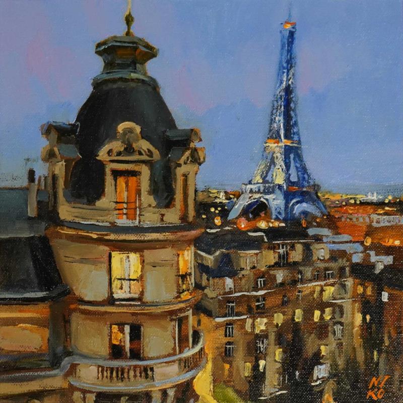 Painting Ville de nuit by Niko Marina  | Painting Figurative Oil Urban