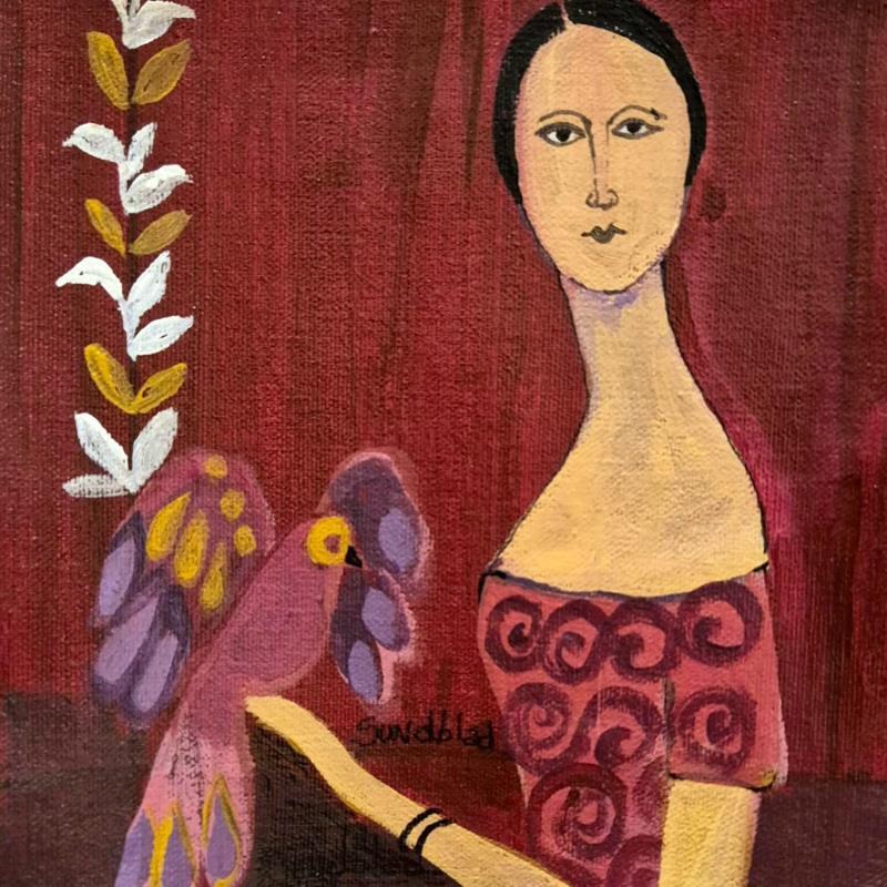 Gemälde Lady in rouge von Sundblad Silvina | Gemälde Figurativ Acryl Pastell