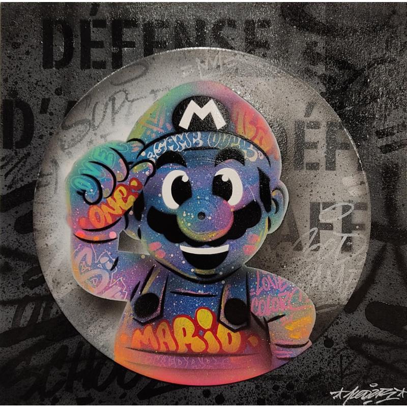 Gemälde Mario Vinyle von Kedarone | Gemälde Pop-Art Pop-Ikonen Graffiti Acryl