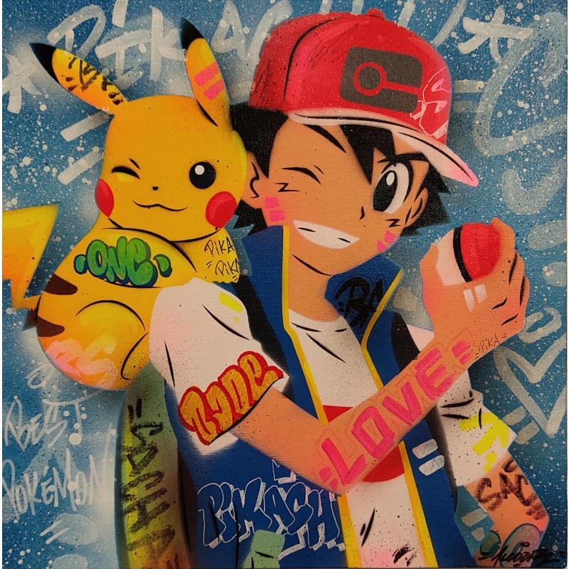 Peinture Pika Sacha par Kedarone | Tableau Pop-art Icones Pop Graffiti Acrylique