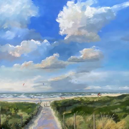 Painting 100x100 24WS458-kiten op Kijkduin- by Lynden (van) Heleen | Painting Figurative Oil Landscapes, Marine