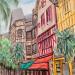 Peinture Vacances Troyes par Geiry | Tableau Matiérisme Paysages Urbain Nature Acrylique Pigments Poudre de marbre