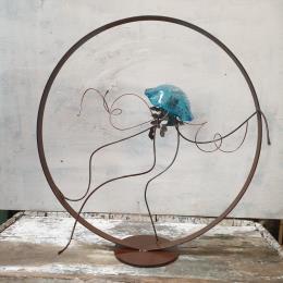 Sculpture meduse bleu by Eres Nicolas | Sculpture Figurative Metal Animals