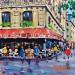 Painting TERRASSE ILE DE LA CITE, PARIS by Euger | Painting Figurative Society Urban Life style Acrylic