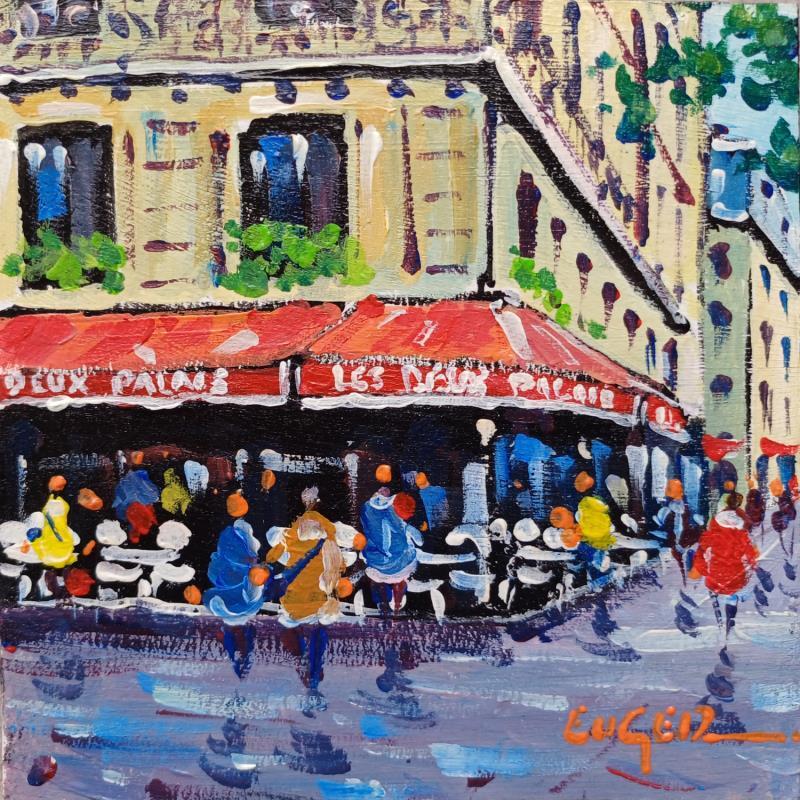 Painting TERRASSE ILE DE LA CITE, PARIS by Euger | Painting Figurative Acrylic Life style, Society, Urban