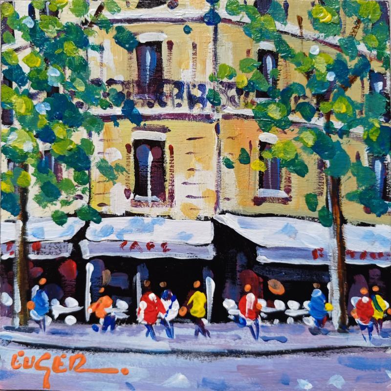 Painting TERRASSE PRES DE L'HOTEL DE VILLE A PARIS by Euger | Painting Figurative Acrylic Life style, Society, Urban