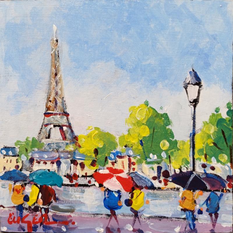 Gemälde PLUIE PLACE DE LA CONCORDE von Euger | Gemälde Figurativ Acryl Alltagsszenen, Landschaften, Urban