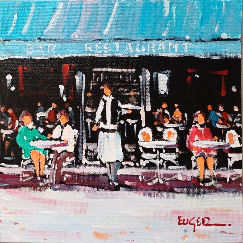 Peinture TERRASSE PARISIENNE A MONTMARTRE par Euger | Tableau Figuratif Société Urbain Scènes de vie Acrylique