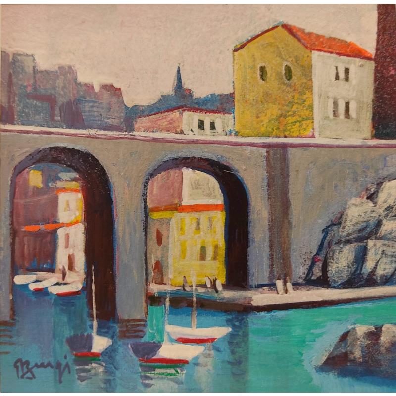 Gemälde Vallon des Auffes AP107 von Burgi Roger | Gemälde Figurativ Landschaften Pappe Acryl