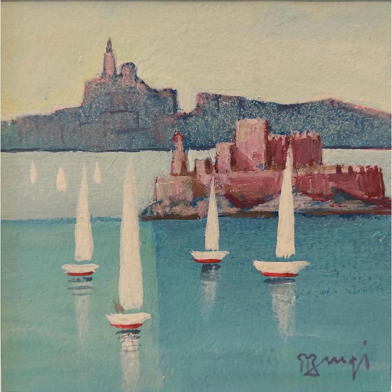 Gemälde Château d'If AP109 von Burgi Roger | Gemälde Figurativ Landschaften Marine Pappe Acryl