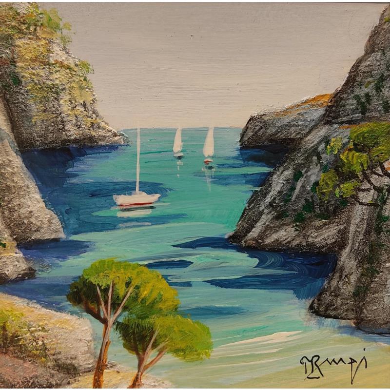 Painting Calanque aux Pins 2 AQ33 by Burgi Roger | Painting Figurative Landscapes Marine Acrylic