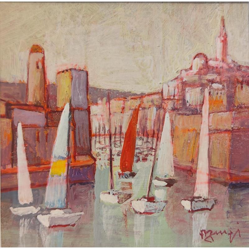 Painting Régate à Marseille 6 AQ61 by Burgi Roger | Painting Figurative Landscapes Acrylic