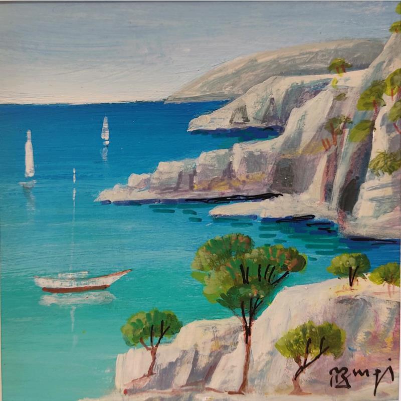 Painting Rochers blancs AQ103 by Burgi Roger | Painting Figurative Landscapes Marine Acrylic