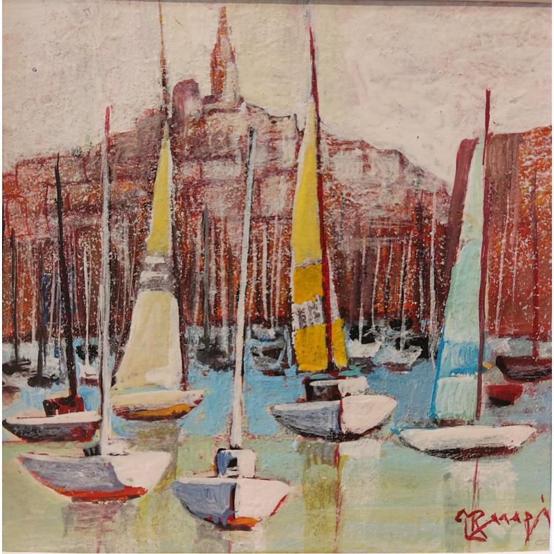 Gemälde Régate à Marseille 2 AQ57 von Burgi Roger | Gemälde Figurativ Landschaften Marine Acryl