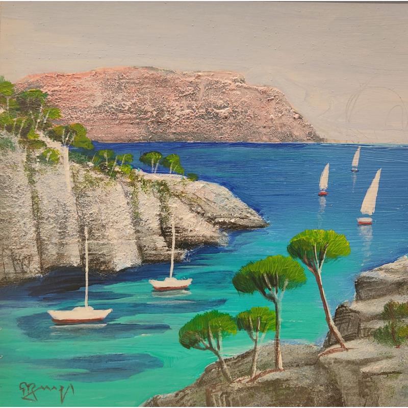 Peinture Calanque de Cassis AQ37 par Burgi Roger | Tableau Figuratif Paysages Marine Acrylique