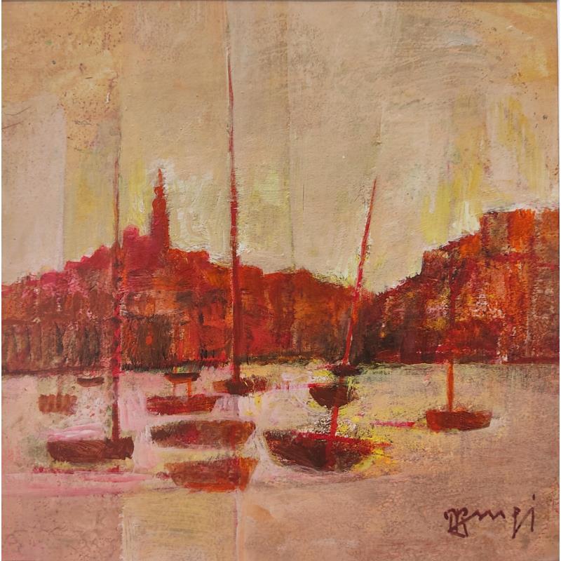 Gemälde Vieux port rouge AQ107 von Burgi Roger | Gemälde Figurativ Landschaften Marine Acryl