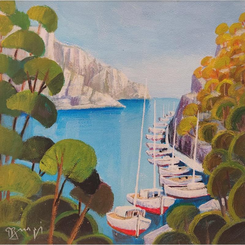 Peinture Calanque Cassis 2 AQ112 par Burgi Roger | Tableau Figuratif Paysages Marine Acrylique