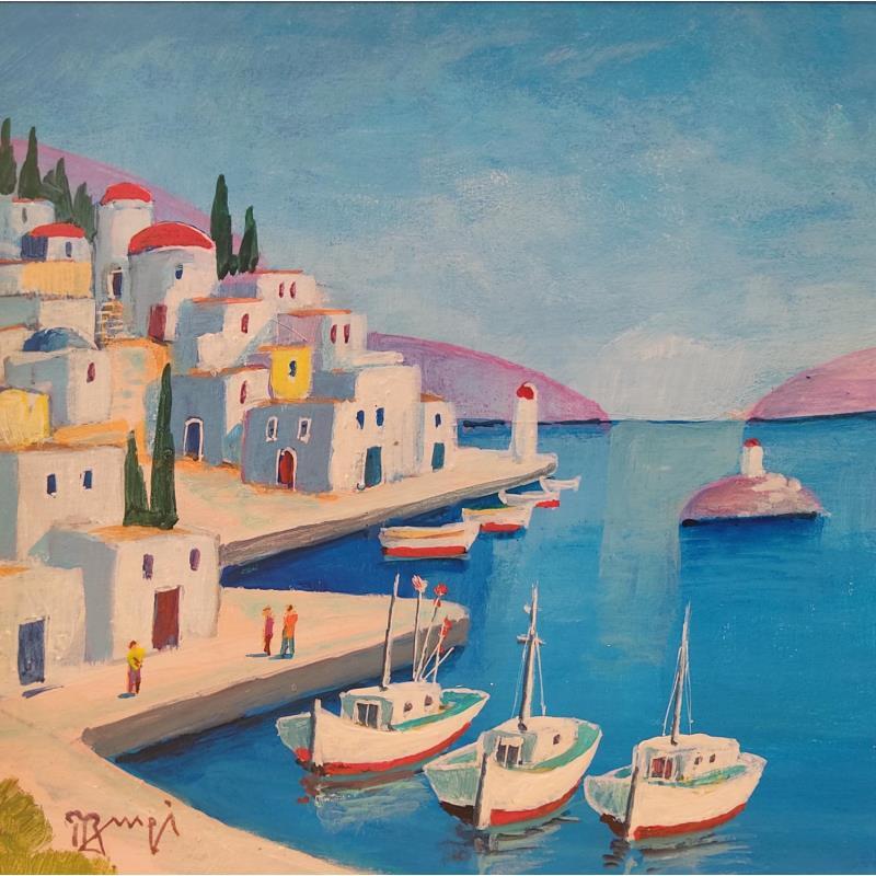 Gemälde Petit port Grec AQ121 von Burgi Roger | Gemälde Figurativ Landschaften Marine Acryl